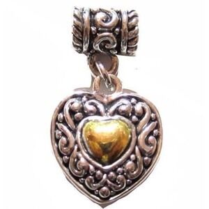Vintage White & Yellow Gold Plated Silver Tone HEART Necklace Slide Pendant Drop